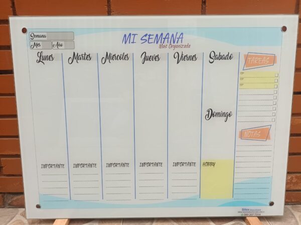 Tablero en vidrio templado Módulo 80*60 Cm Semanario